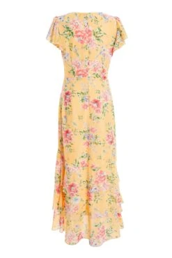 Yellow Chiffon Floral Frill Maxi Dress -Dazzle Dresses 00100037310 ZB