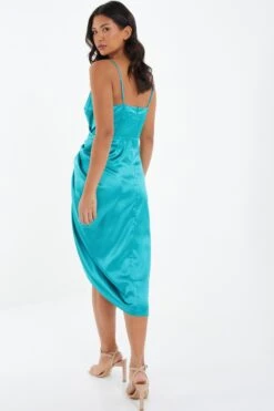 Aqua Wrap Ruched Midi Dress -Dazzle Dresses 00100037312 XB