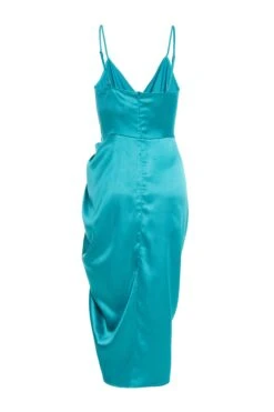 Aqua Wrap Ruched Midi Dress -Dazzle Dresses 00100037312 ZB