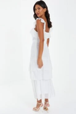 White Chiffon Dobby Tiered Maxi Dress -Dazzle Dresses 00100037314 XB