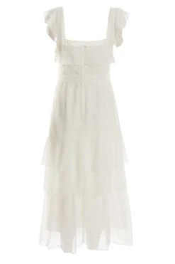 White Chiffon Dobby Tiered Maxi Dress -Dazzle Dresses 00100037314 ZB