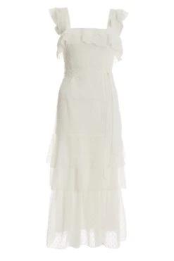 White Chiffon Dobby Tiered Maxi Dress