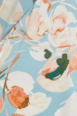 Blue Satin Floral High Neck Maxi Dress -Dazzle Dresses 00100037317 ZS