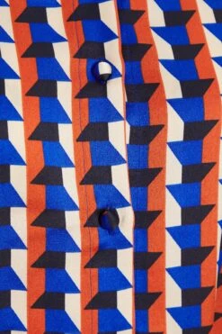 Blue Satin Geometric Mini Shirt Dress -Dazzle Dresses 00100037330 ZS