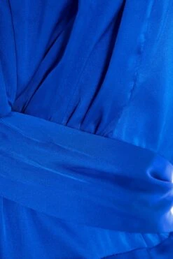 Royal Blue Satin Ruched Midi Dress -Dazzle Dresses 00100037344 ZS