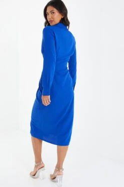 Royal Blue Shirt Midi Dress -Dazzle Dresses 00100037350 XB