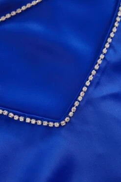 Royal Blue Satin Fishtail Midi Dress -Dazzle Dresses 00100037352 ZS