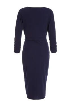 Navy Wrap Tie Midi Dress -Dazzle Dresses 00100037362 ZB