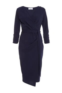 Navy Wrap Tie Midi Dress
