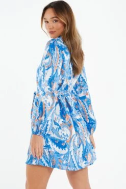 Blue Marble Print Shirt Mini Dress -Dazzle Dresses 00100037368 XB