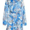 Blue Marble Print Shirt Mini Dress