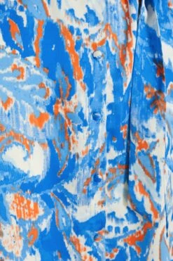 Blue Marble Print Shirt Mini Dress -Dazzle Dresses 00100037368 ZS