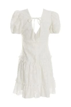 White Chiffon Floral Smock Mini Dress -Dazzle Dresses 00100037383 ZB