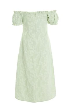 Sage Green Jacquard Bardot Midi Dress -Dazzle Dresses 00100037420 ZB