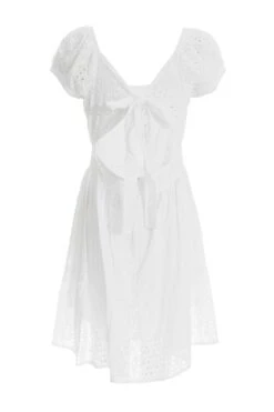 Cream Broderie Tie Back Mini Dress -Dazzle Dresses 00100037440 ZB