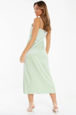 Sage Satin Knot Midi Dress -Dazzle Dresses 00100037449 XB