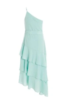 Mint Textured Chiffon One Shoulder Midaxi Dress -Dazzle Dresses 00100037454 ZB