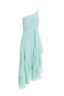 Mint Textured Chiffon One Shoulder Midaxi Dress