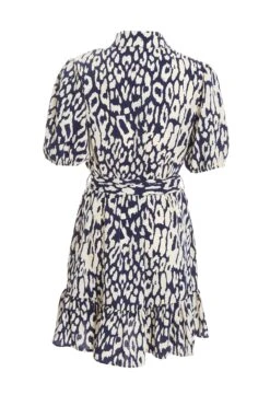 Navy Animal Print Shirt Mini Dress -Dazzle Dresses 00100037456 ZB