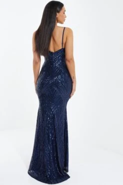 Navy Sequin Fishtail Maxi Dress -Dazzle Dresses 00100037463 XB