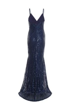 Navy Sequin Fishtail Maxi Dress -Dazzle Dresses 00100037463 ZB