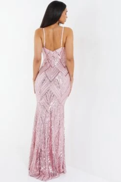 Pink Sequin Fishtail Maxi Dress -Dazzle Dresses 00100037464 XB