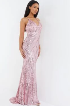 Pink Sequin Fishtail Maxi Dress -Dazzle Dresses 00100037464 XS