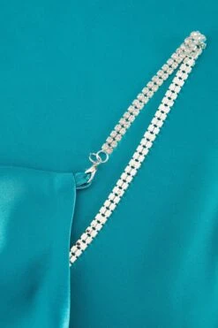 Aqua Blue Diamante Satin Mini Dress -Dazzle Dresses 00100037469 ZS