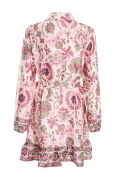 Pink Satin Paisley Print Mini Shirt Dress -Dazzle Dresses 00100037473 ZB