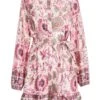 Pink Satin Paisley Print Mini Shirt Dress