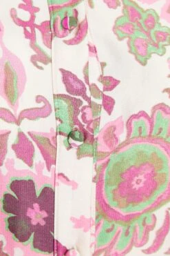 Pink Satin Paisley Print Mini Shirt Dress -Dazzle Dresses 00100037473 ZS