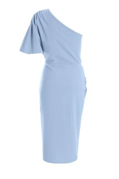 Light Blue One Shoulder Ruched Midi Dress -Dazzle Dresses 00100037477 ZB