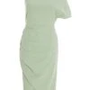 Sage Green One Shoulder Ruched Midi Dress