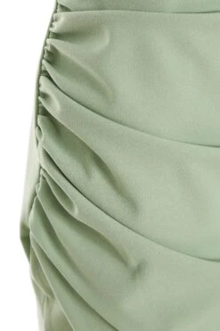 Sage Green One Shoulder Ruched Midi Dress -Dazzle Dresses 00100037478 ZS