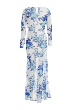 Blue Floral Mesh Maxi Dress -Dazzle Dresses 00100037489 ZB