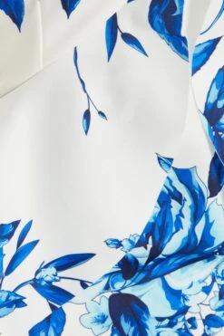 Blue Floral Dip Hem Frill Midi Dress -Dazzle Dresses 00100037491 ZS