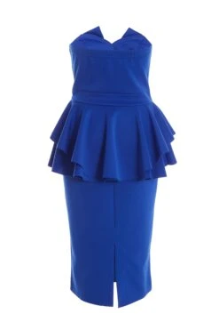 Royal Blue Peplum Bodycon Midi Dress -Dazzle Dresses 00100037492 ZB