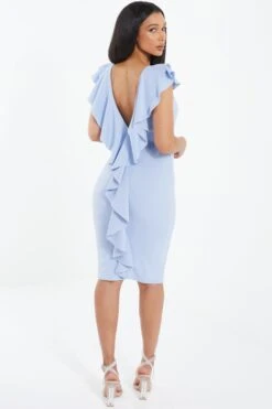 Light Blue Frill Bodycon Midi Dress -Dazzle Dresses 00100037495 XB