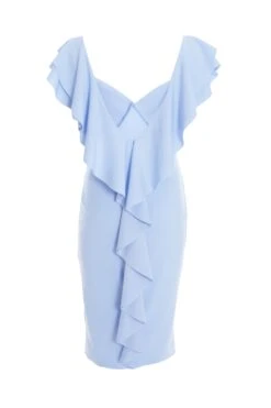 Light Blue Frill Bodycon Midi Dress -Dazzle Dresses 00100037495 ZB