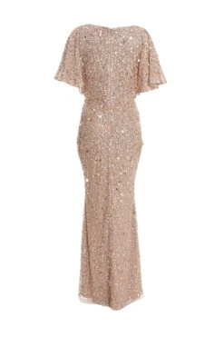 Taupe Sequin Batwing Maxi Dress -Dazzle Dresses 00100037505 ZB