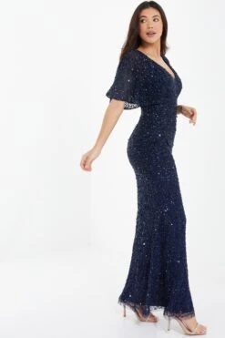 Navy Sequin Batwing Maxi Dress -Dazzle Dresses 00100037506 XS