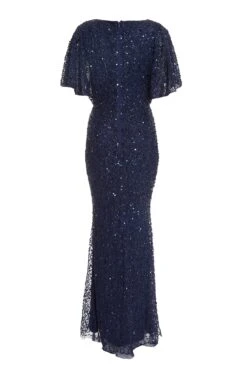 Navy Sequin Batwing Maxi Dress -Dazzle Dresses 00100037506 ZB