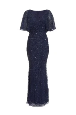 Navy Sequin Batwing Maxi Dress