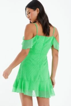 Green Chiffon Polka Dot Skater Dress -Dazzle Dresses 00100037557 XB