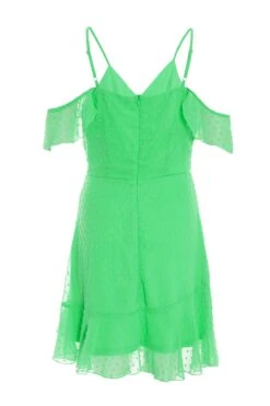 Green Chiffon Polka Dot Skater Dress -Dazzle Dresses 00100037557 ZB