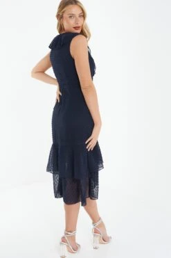 Navy Chiffon Dobby Wrap Midi Dress -Dazzle Dresses 00100037573 XB