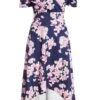 Navy Floral Bardot Dip Hem Midi Dress