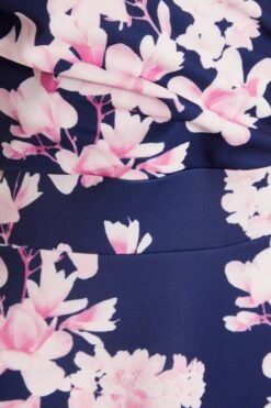 Navy Floral Bardot Dip Hem Midi Dress -Dazzle Dresses 00100037576 ZS