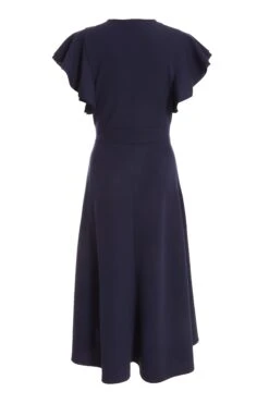 Navy Wrap Dip Hem Midi Dress -Dazzle Dresses 00100037578 ZB