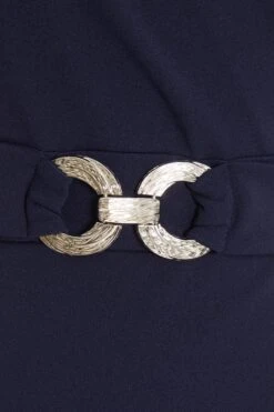 Navy Wrap Dip Hem Midi Dress -Dazzle Dresses 00100037578 ZS